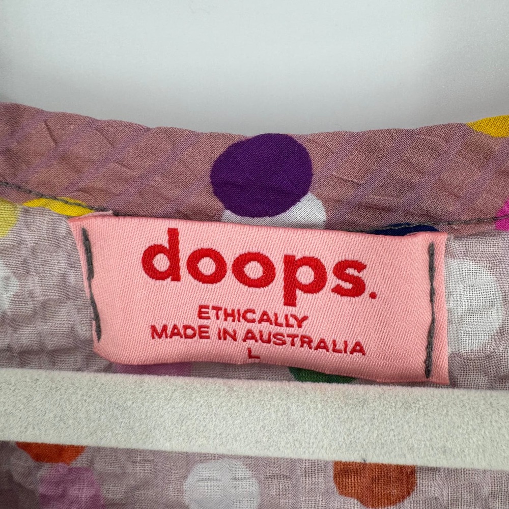 Doops. Australia Pink Polka Dot Multicolor Print Flowy Top Size Large - Picture 3 of 7